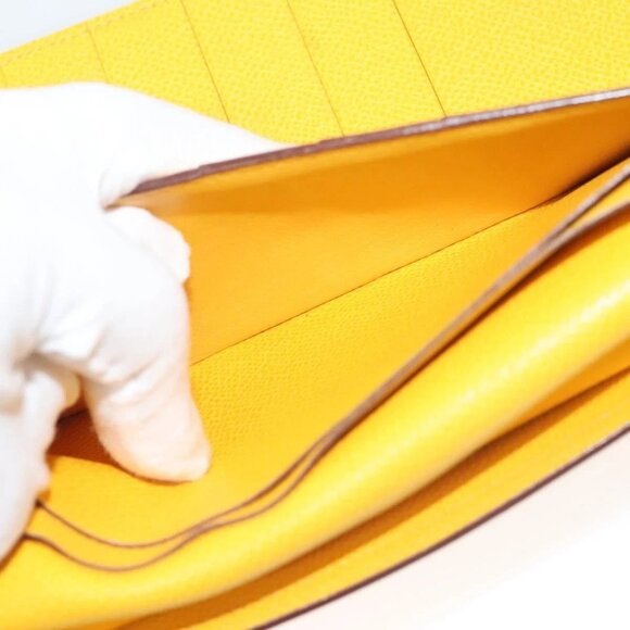 HERMES Bean Wallet Leather Yellow Auth BA3777 - Picture 12 of 16
